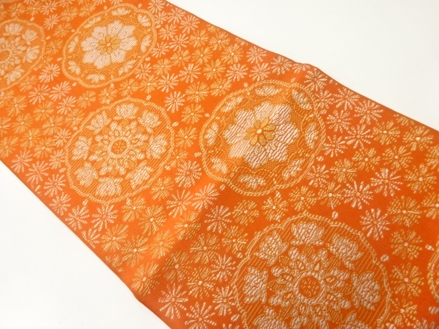 アンティーク　花模様織出し全通袋帯（材料）